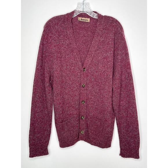 Vintage Jantzen Made USA Burgundy Wool Blend Button Up grandpa Cardigan large - Picture 15 of 16